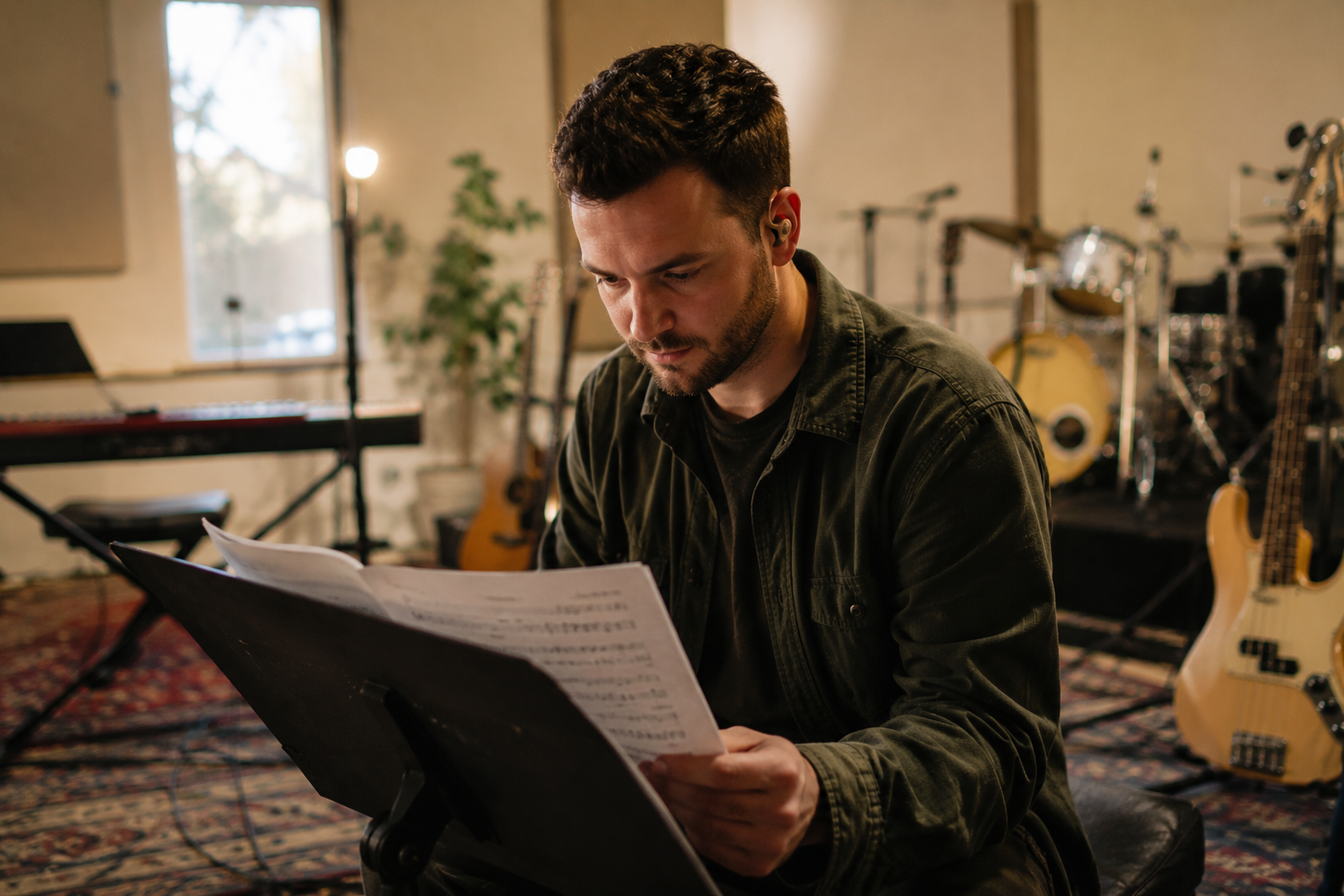 worship musician reading music